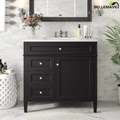 Bellemave® 36 Inch Bathroom Vanity with Sink, Modern Single Sink Bathroom Vanity Cabinet with Storage Drawers and Tip-Out Drawer - Bellemave