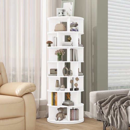 Bellemave® 360° Revolving Shoe Rack Tower, 7 - Tier Spinning Shoe Shelf with 5 Grids Per Layer - Bellemave