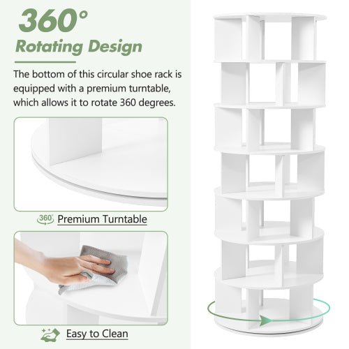 Bellemave® 360° Revolving Shoe Rack Tower, 7 - Tier Spinning Shoe Shelf with 5 Grids Per Layer - Bellemave