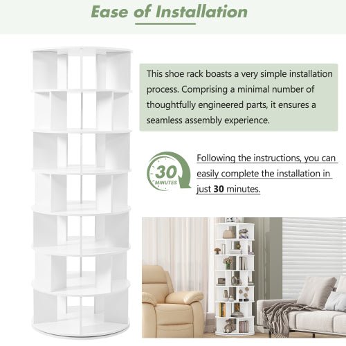 Bellemave® 360° Revolving Shoe Rack Tower, 7 - Tier Spinning Shoe Shelf with 5 Grids Per Layer - Bellemave
