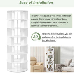 Bellemave® 360° Revolving Shoe Rack Tower, 7 - Tier Spinning Shoe Shelf with 5 Grids Per Layer - Bellemave