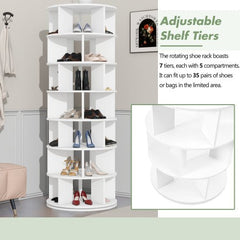 Bellemave® 360° Revolving Shoe Rack Tower, 7 - Tier Spinning Shoe Shelf with 5 Grids Per Layer - Bellemave