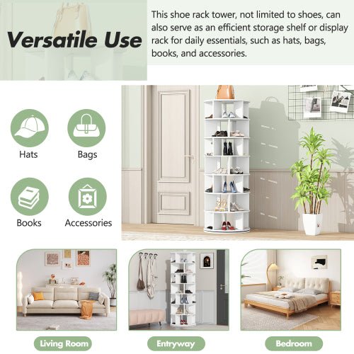 Bellemave® 360° Revolving Shoe Rack Tower, 7 - Tier Spinning Shoe Shelf with 5 Grids Per Layer - Bellemave