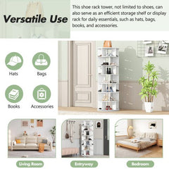 Bellemave® 360° Revolving Shoe Rack Tower, 7 - Tier Spinning Shoe Shelf with 5 Grids Per Layer - Bellemave