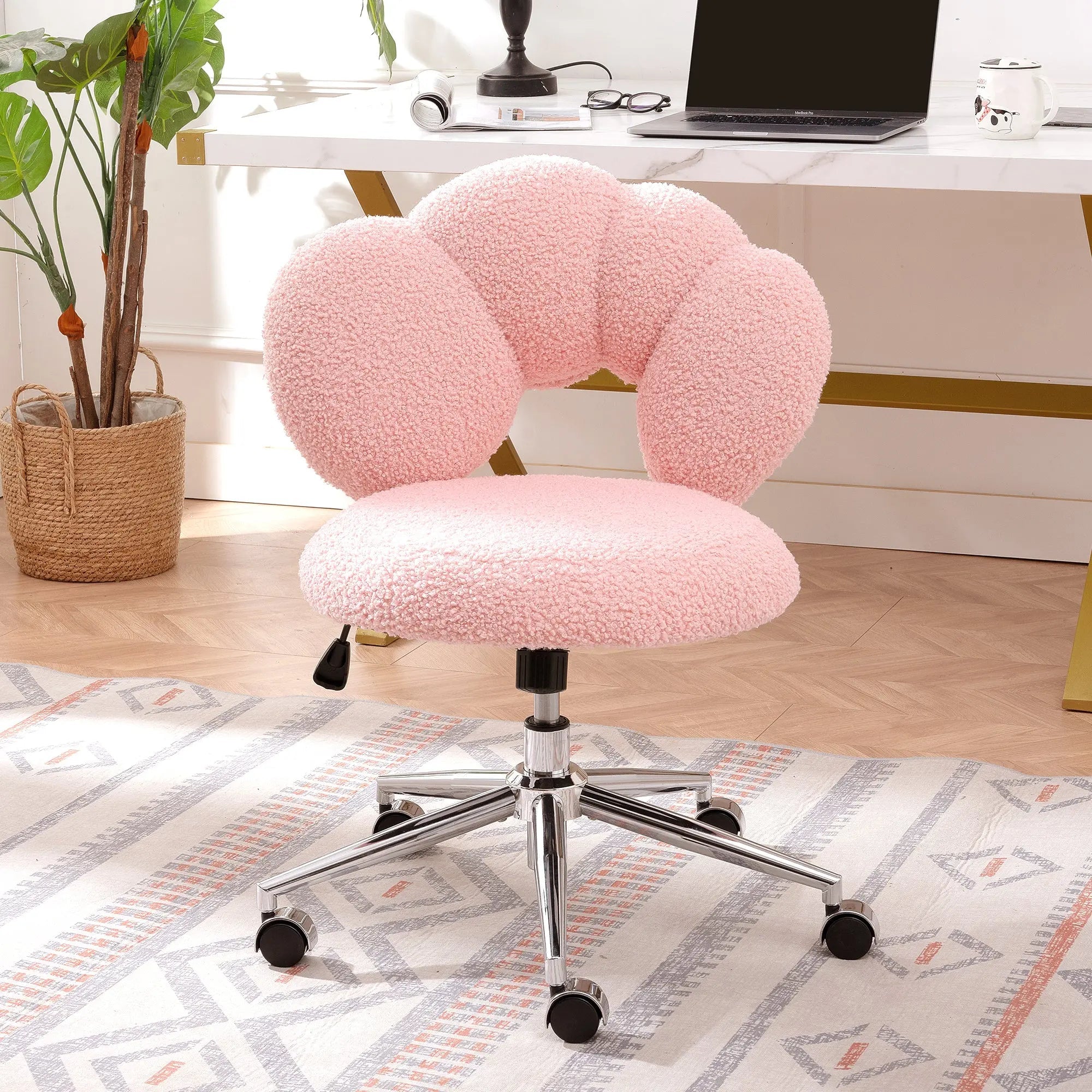 Bellemave® 360° Swivel Height Adjustable Teddy Fabric Swivel Chair - Bellemave