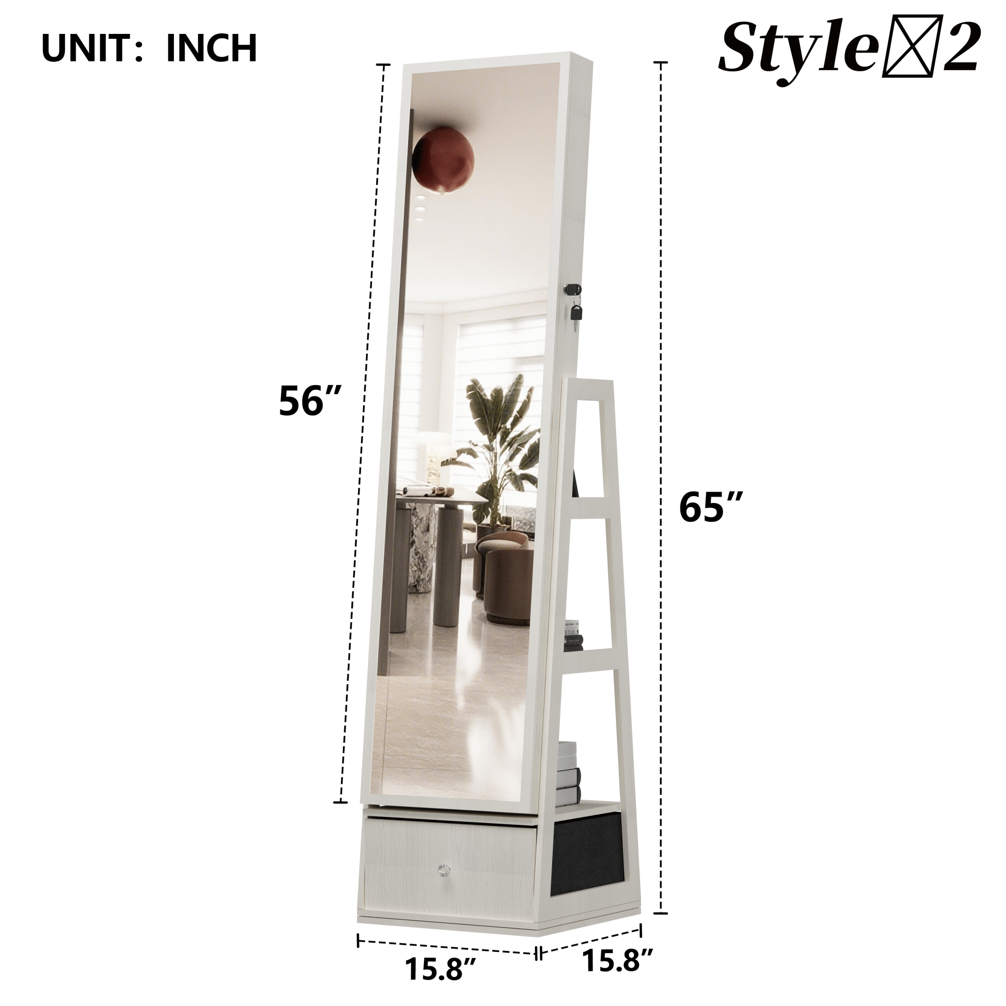 Bellemave® 360°Swivel Jewelry Cabinet with Full Length Mirror, 360°Rotating Standing Jewelry Armoire Organizer, Lockable Storage Cabinet, Interior Lighted Mirror, Black - Bellemave