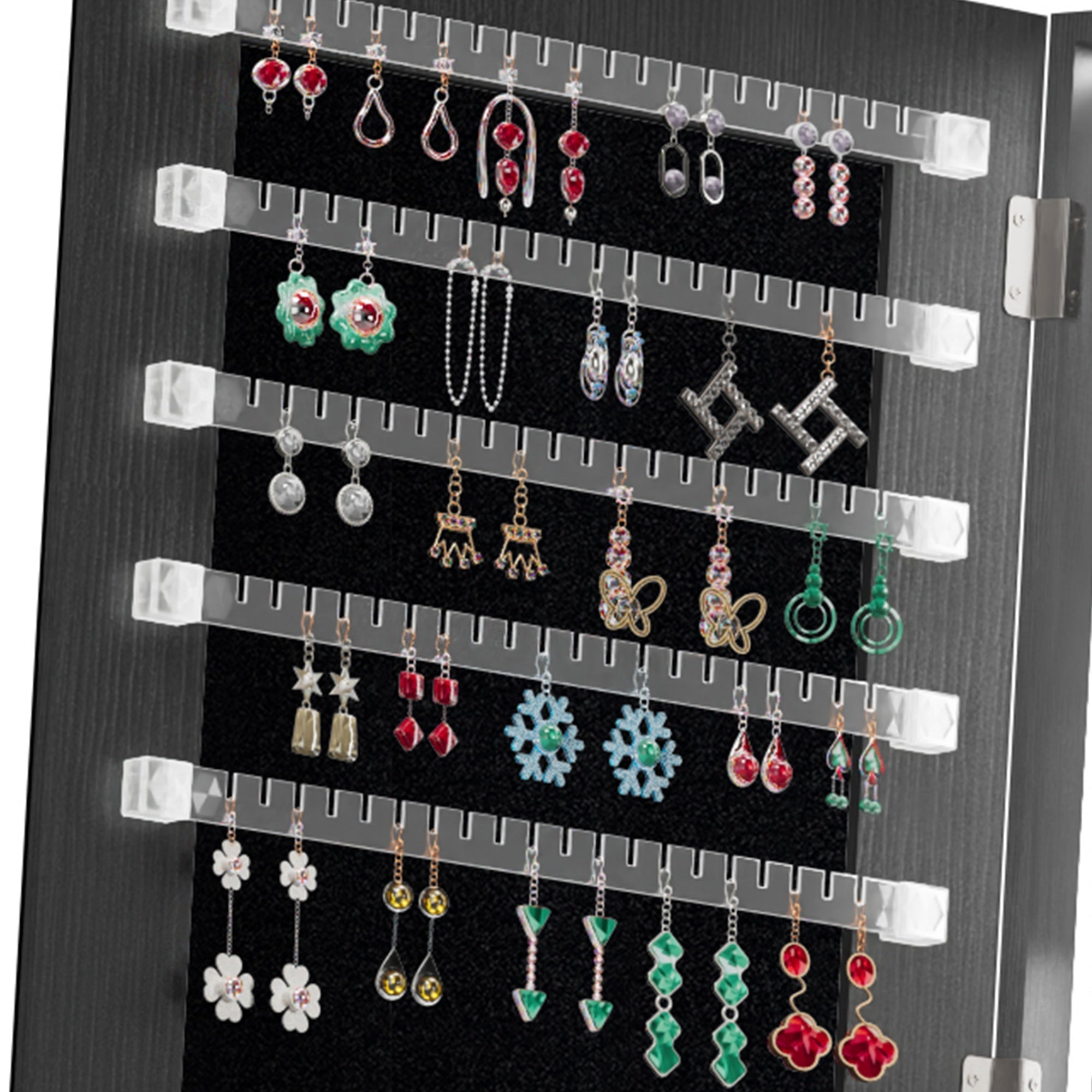 Bellemave® 360°Swivel Jewelry Cabinet with Full Length Mirror, 360°Rotating Standing Jewelry Armoire Organizer, Lockable Storage Cabinet, Interior Lighted Mirror, Black - Bellemave