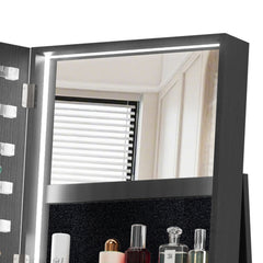 Bellemave® 360°Swivel Jewelry Cabinet with Full Length Mirror, 360°Rotating Standing Jewelry Armoire Organizer, Lockable Storage Cabinet, Interior Lighted Mirror, Black - Bellemave