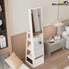 Bellemave® 360°Swivel Jewelry Cabinet with Full Length Mirror, 360°Rotating Standing Jewelry Armoire Organizer, Lockable Storage Cabinet, Interior Lighted Mirror, Black - Bellemave