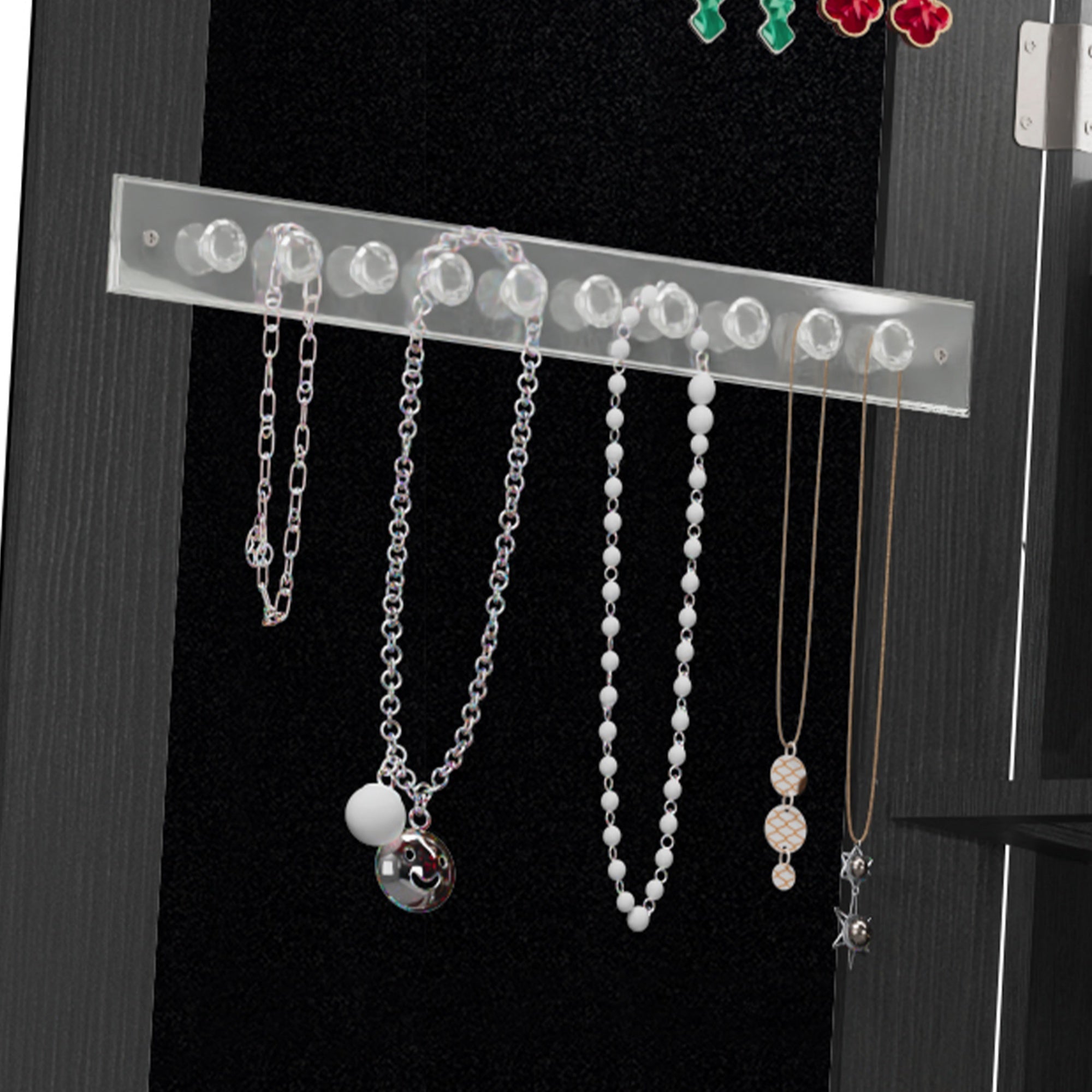 Bellemave® 360°Swivel Jewelry Cabinet with Full Length Mirror, 360°Rotating Standing Jewelry Armoire Organizer, Lockable Storage Cabinet, Interior Lighted Mirror, Black - Bellemave