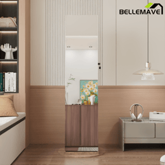 Bellemave® 360°Swivel Jewelry Cabinet with Full Length Mirror, 360°Rotating Standing Jewelry Armoire Organizer, Lockable Storage Cabinet, Interior Lighted Mirror, Black - Bellemave