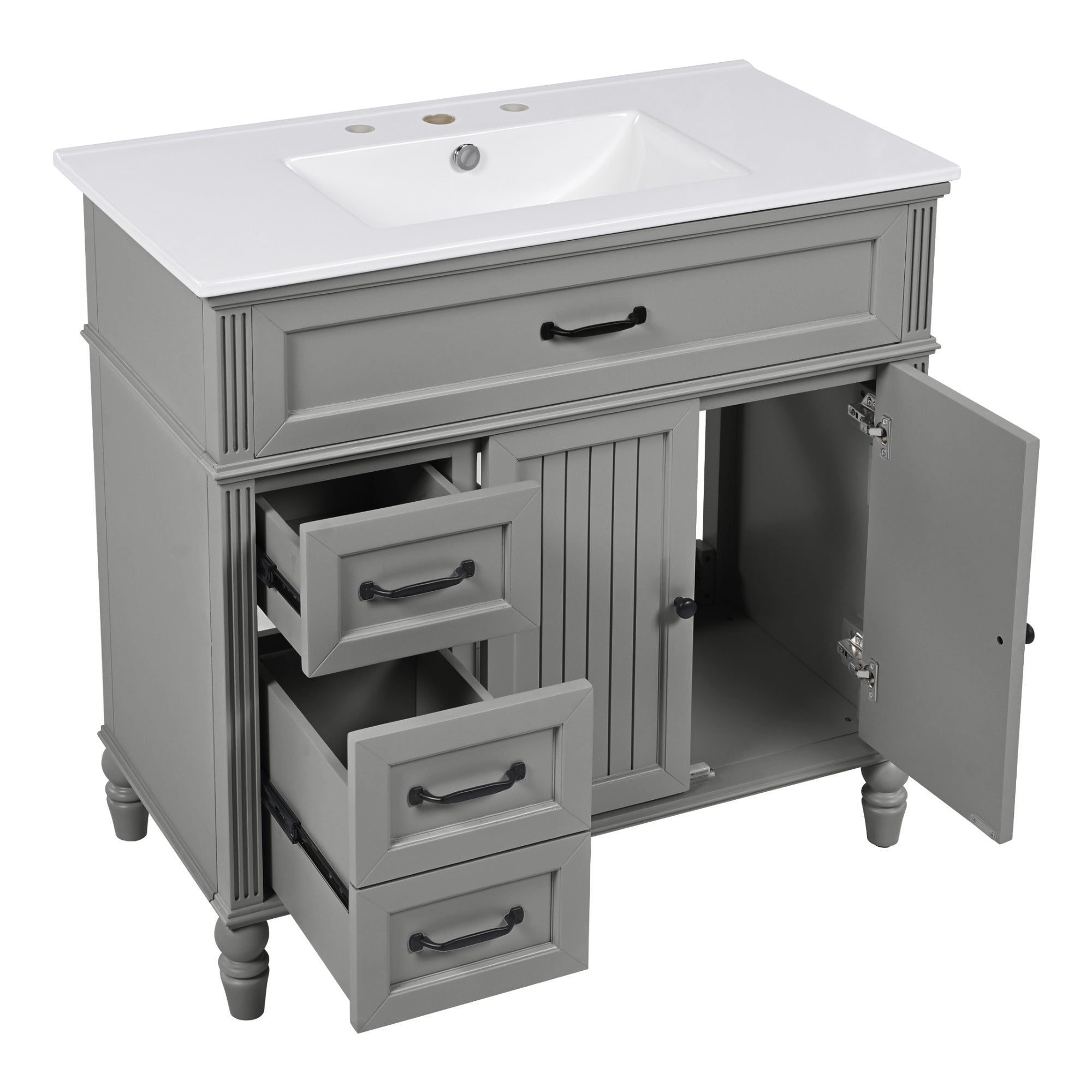 Bellemave® 36in Vintage Style Bathroom Vanity Cabinet with Sink, Storage Drawers & Cabinet, Small Single Bath Storage Vanity Sink Set - Bellemave