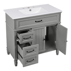 Bellemave® 36in Vintage Style Bathroom Vanity Cabinet with Sink, Storage Drawers & Cabinet, Small Single Bath Storage Vanity Sink Set - Bellemave