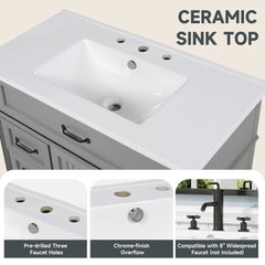 Bellemave® 36in Vintage Style Bathroom Vanity Cabinet with Sink, Storage Drawers & Cabinet, Small Single Bath Storage Vanity Sink Set - Bellemave