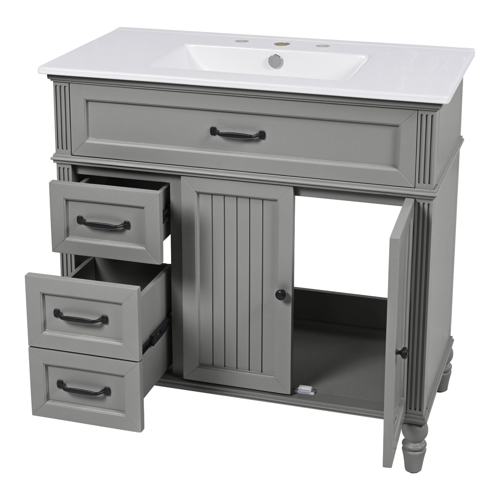 Bellemave® 36in Vintage Style Bathroom Vanity Cabinet with Sink, Storage Drawers & Cabinet, Small Single Bath Storage Vanity Sink Set - Bellemave