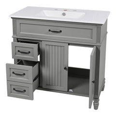 Bellemave® 36in Vintage Style Bathroom Vanity Cabinet with Sink, Storage Drawers & Cabinet, Small Single Bath Storage Vanity Sink Set - Bellemave