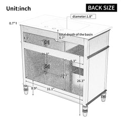 Bellemave® 36in Vintage Style Bathroom Vanity Cabinet with Sink, Storage Drawers & Cabinet, Small Single Bath Storage Vanity Sink Set - Bellemave
