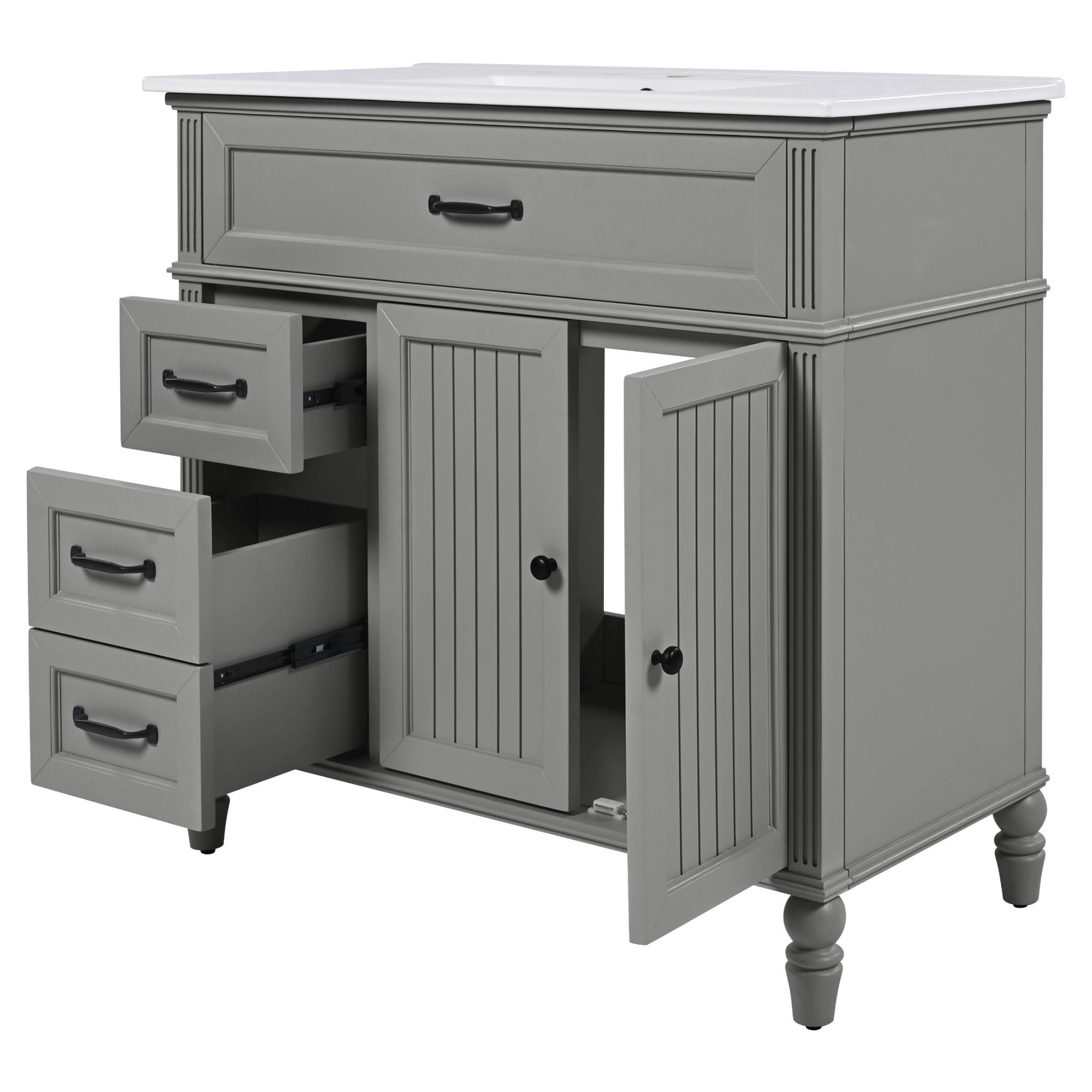Bellemave® 36in Vintage Style Bathroom Vanity Cabinet with Sink, Storage Drawers & Cabinet, Small Single Bath Storage Vanity Sink Set - Bellemave