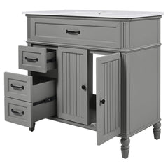 Bellemave® 36in Vintage Style Bathroom Vanity Cabinet with Sink, Storage Drawers & Cabinet, Small Single Bath Storage Vanity Sink Set - Bellemave