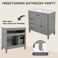 Bellemave® 36in Vintage Style Bathroom Vanity Cabinet with Sink, Storage Drawers & Cabinet, Small Single Bath Storage Vanity Sink Set - Bellemave