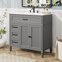 Bellemave® 36in Vintage Style Bathroom Vanity Cabinet with Sink, Storage Drawers & Cabinet, Small Single Bath Storage Vanity Sink Set - Bellemave