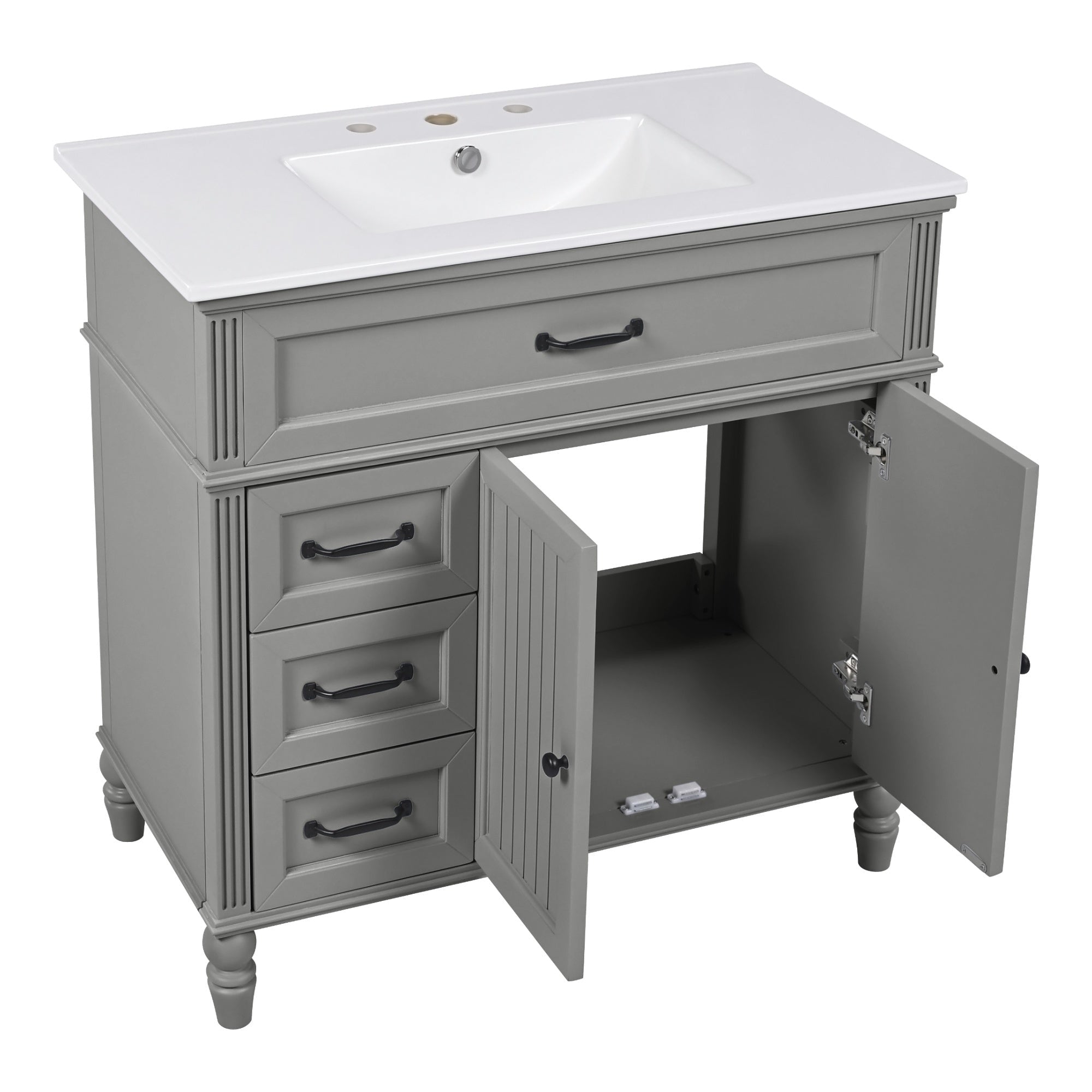 Bellemave® 36in Vintage Style Bathroom Vanity Cabinet with Sink, Storage Drawers & Cabinet, Small Single Bath Storage Vanity Sink Set - Bellemave