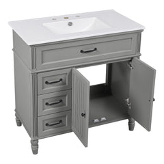 Bellemave® 36in Vintage Style Bathroom Vanity Cabinet with Sink, Storage Drawers & Cabinet, Small Single Bath Storage Vanity Sink Set - Bellemave