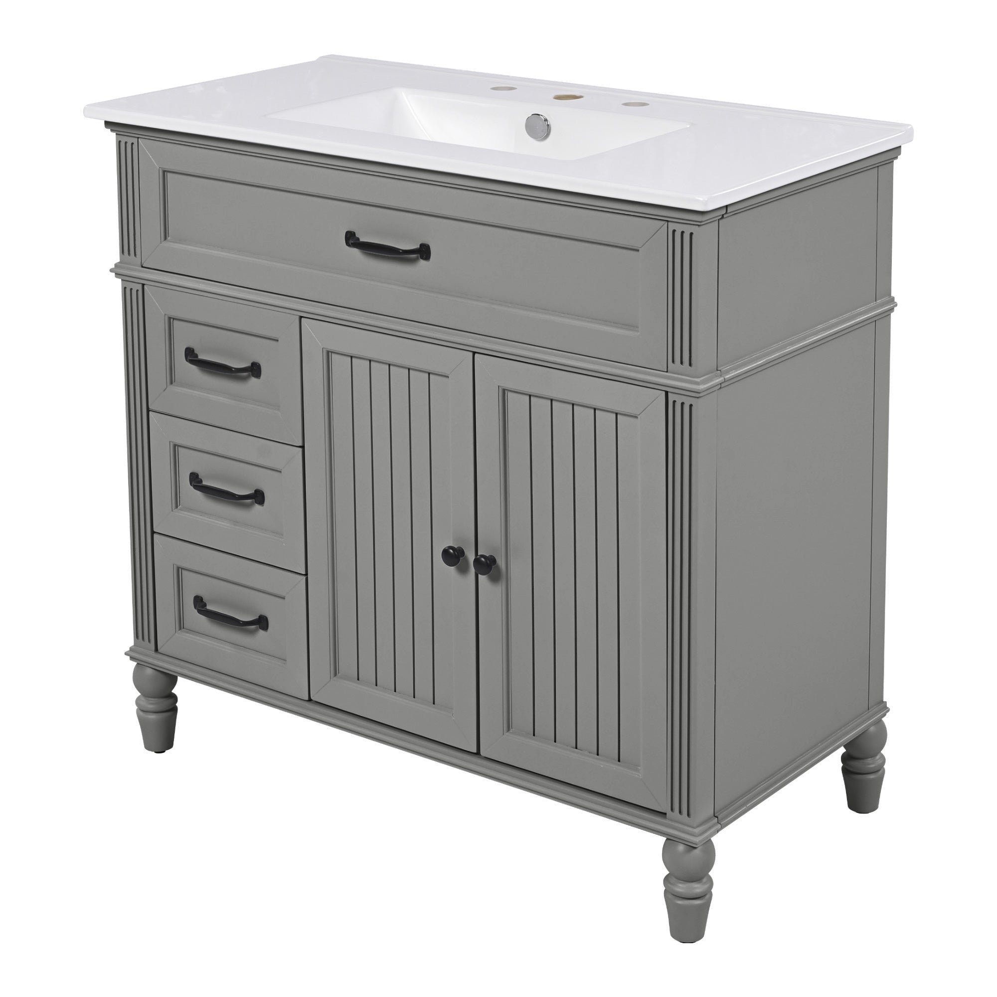 Bellemave® 36in Vintage Style Bathroom Vanity Cabinet with Sink, Storage Drawers & Cabinet, Small Single Bath Storage Vanity Sink Set - Bellemave