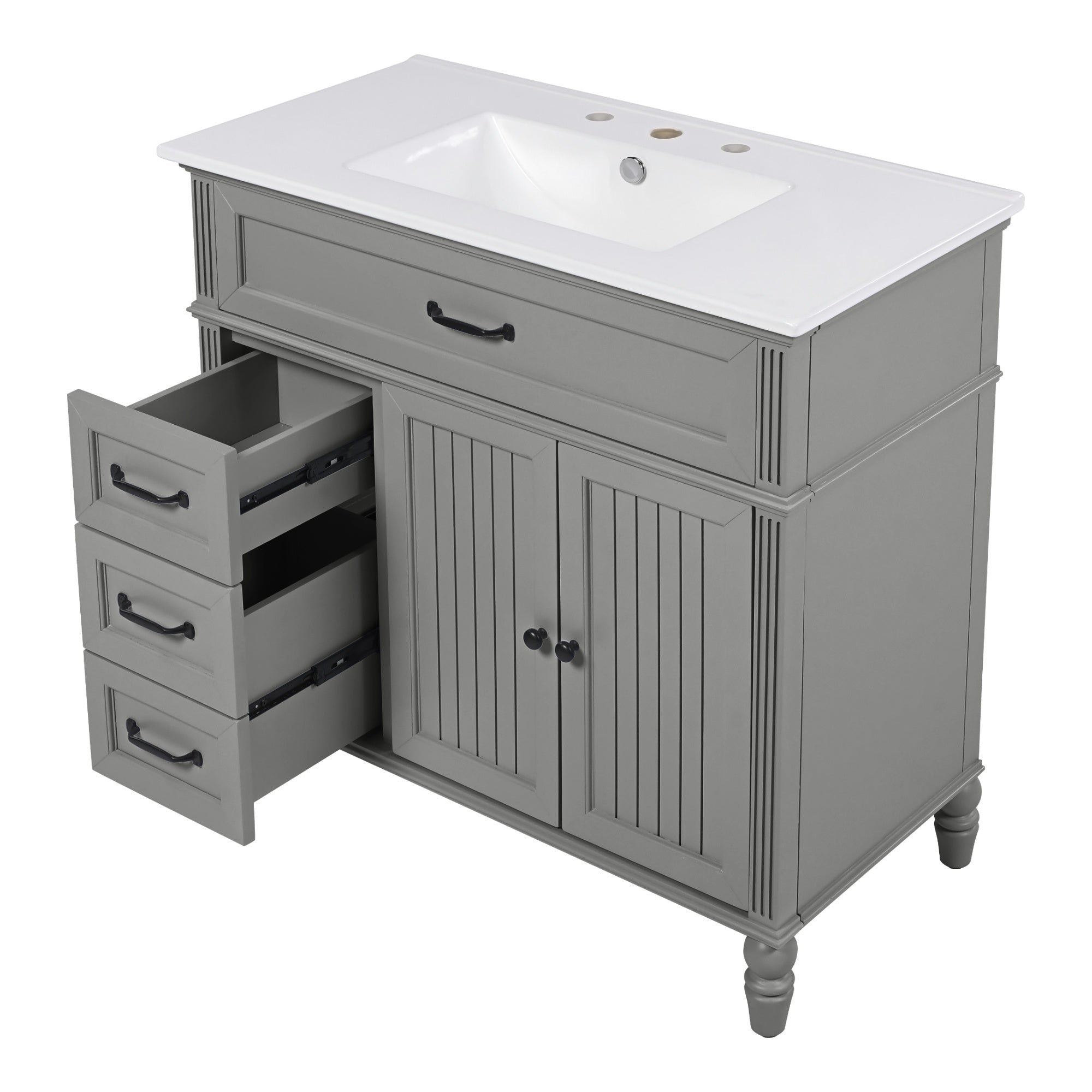 Bellemave® 36in Vintage Style Bathroom Vanity Cabinet with Sink, Storage Drawers & Cabinet, Small Single Bath Storage Vanity Sink Set - Bellemave