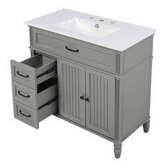 Bellemave® 36in Vintage Style Bathroom Vanity Cabinet with Sink, Storage Drawers & Cabinet, Small Single Bath Storage Vanity Sink Set - Bellemave
