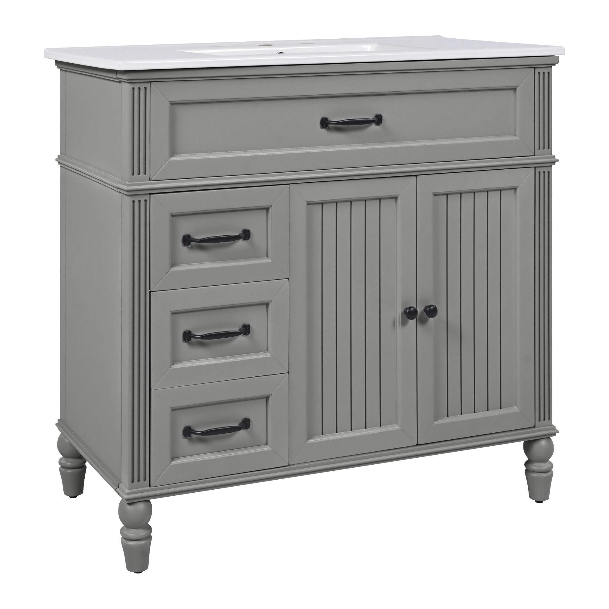 Bellemave® 36in Vintage Style Bathroom Vanity Cabinet with Sink, Storage Drawers & Cabinet, Small Single Bath Storage Vanity Sink Set - Bellemave