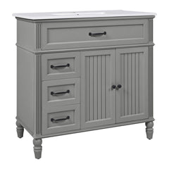 Bellemave® 36in Vintage Style Bathroom Vanity Cabinet with Sink, Storage Drawers & Cabinet, Small Single Bath Storage Vanity Sink Set - Bellemave