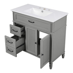 Bellemave® 36in Vintage Style Bathroom Vanity Cabinet with Sink, Storage Drawers & Cabinet, Small Single Bath Storage Vanity Sink Set - Bellemave