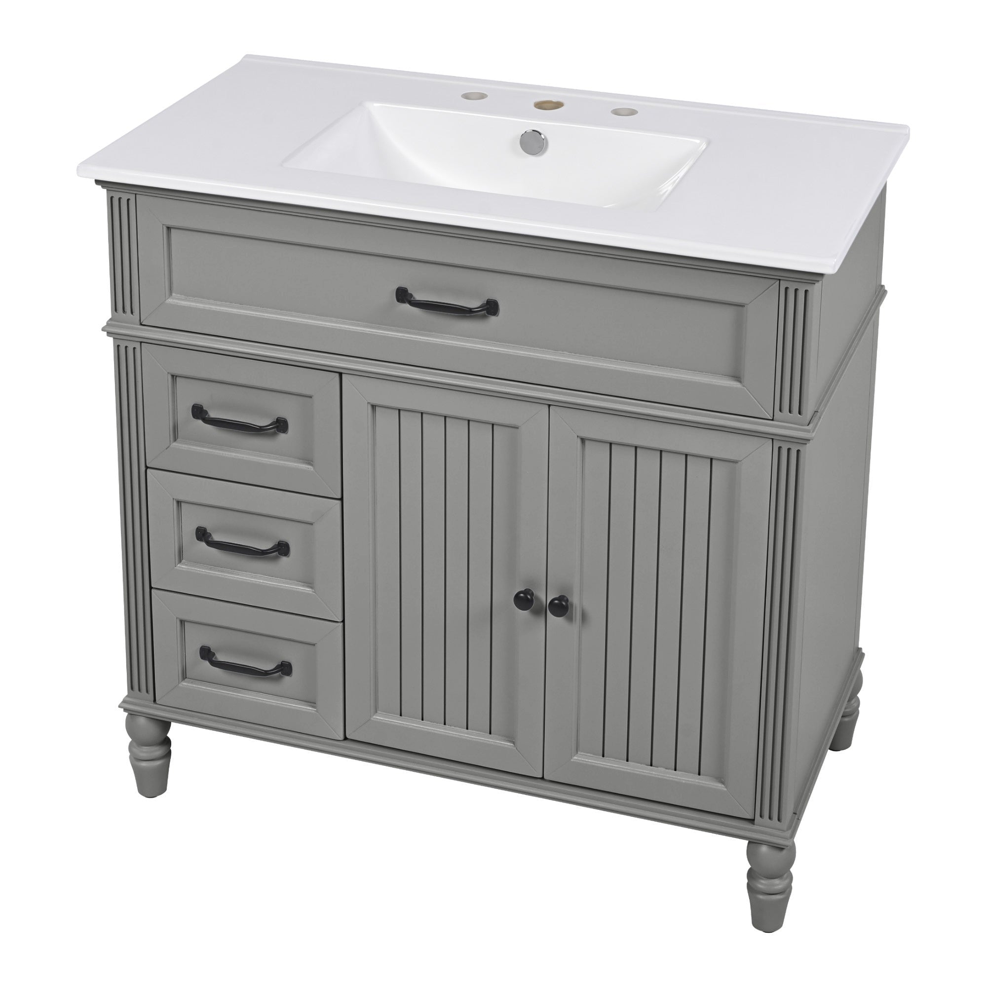 Bellemave® 36in Vintage Style Bathroom Vanity Cabinet with Sink, Storage Drawers & Cabinet, Small Single Bath Storage Vanity Sink Set - Bellemave