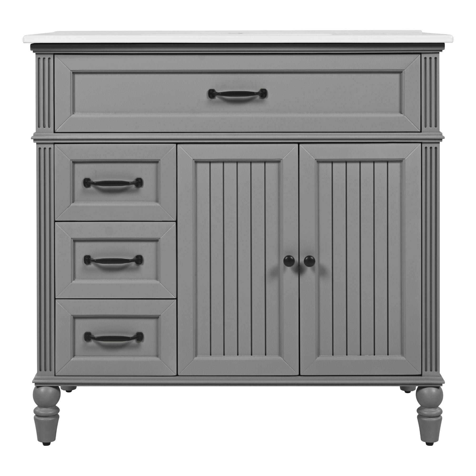 Bellemave® 36in Vintage Style Bathroom Vanity Cabinet with Sink, Storage Drawers & Cabinet, Small Single Bath Storage Vanity Sink Set - Bellemave