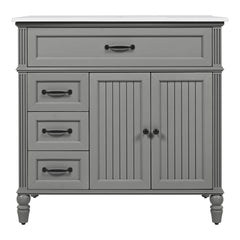 Bellemave® 36in Vintage Style Bathroom Vanity Cabinet with Sink, Storage Drawers & Cabinet, Small Single Bath Storage Vanity Sink Set - Bellemave