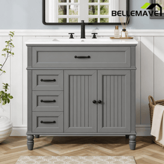 Bellemave® 36in Vintage Style Bathroom Vanity Cabinet with Sink, Storage Drawers & Cabinet, Small Single Bath Storage Vanity Sink Set - Bellemave