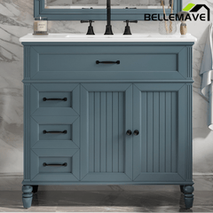 Bellemave® 36in Vintage Style Bathroom Vanity Cabinet with Sink, Storage Drawers & Cabinet, Small Single Bath Storage Vanity Sink Set - Bellemave