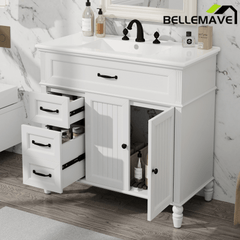 Bellemave® 36in Vintage Style Bathroom Vanity Cabinet with Sink, Storage Drawers & Cabinet, Small Single Bath Storage Vanity Sink Set - Bellemave