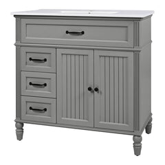 Bellemave® 36in Vintage Style Bathroom Vanity Cabinet with Sink, Storage Drawers & Cabinet, Small Single Bath Storage Vanity Sink Set - Bellemave