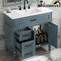 Bellemave® 36in Vintage Style Bathroom Vanity Cabinet with Sink, Storage Drawers & Cabinet, Small Single Bath Storage Vanity Sink Set - Bellemave