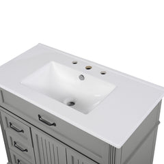 Bellemave® 36in Vintage Style Bathroom Vanity Cabinet with Sink, Storage Drawers & Cabinet, Small Single Bath Storage Vanity Sink Set - Bellemave