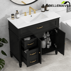 Bellemave® 36in Vintage Style Bathroom Vanity Cabinet with Sink, Storage Drawers & Cabinet, Small Single Bath Storage Vanity Sink Set - Bellemave