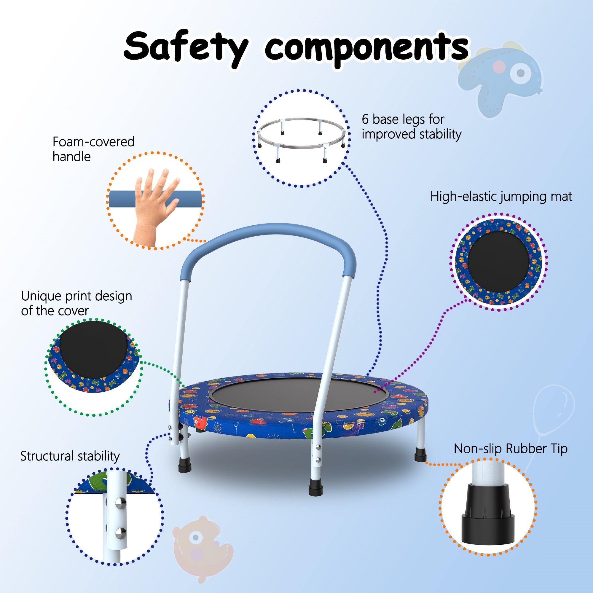 Bellemave® 36inch Mini Trampoline for Kids Ages 1 - 6 Indoor Outdoor Trampoline with Handle - Bellemave