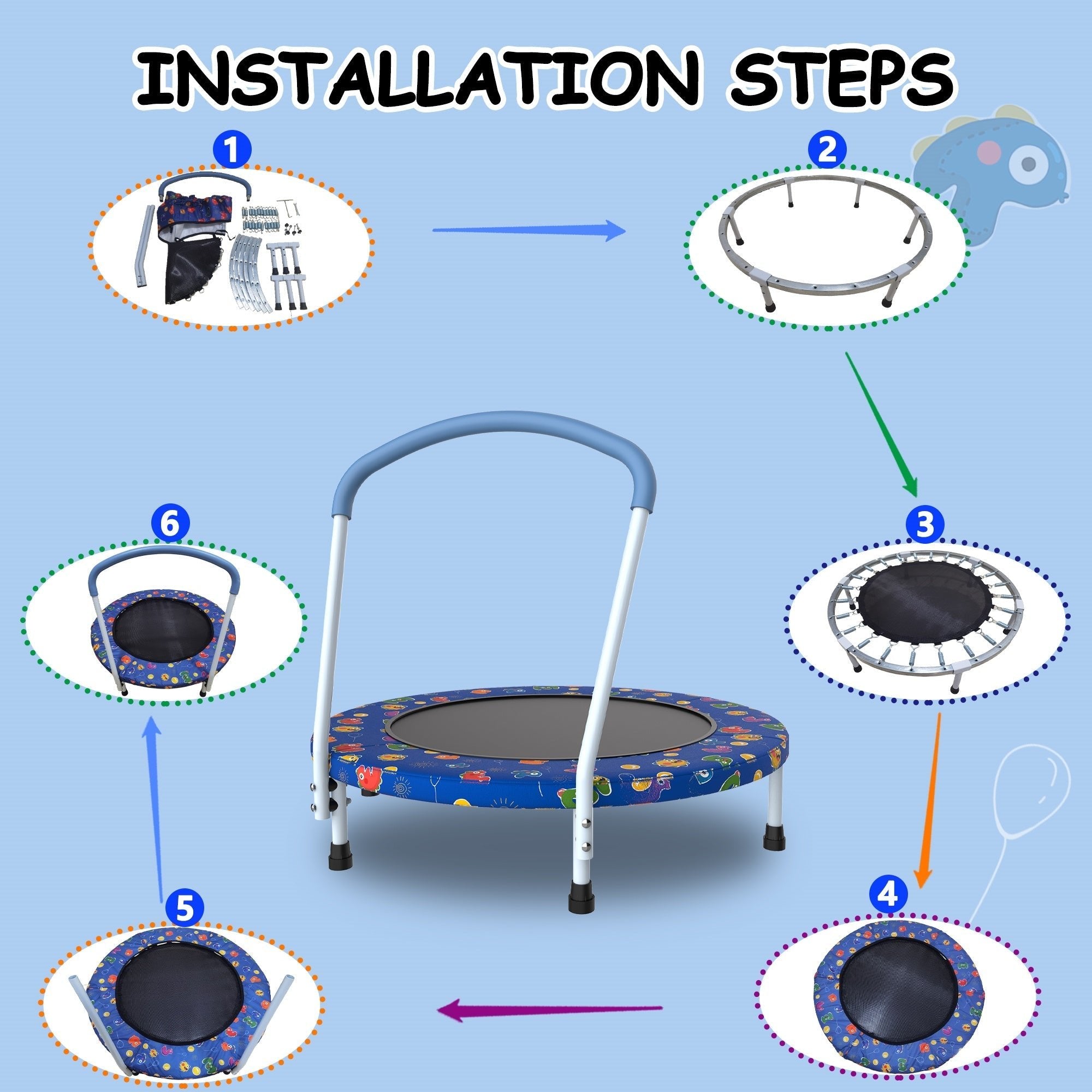 Bellemave® 36inch Mini Trampoline for Kids Ages 1 - 6 Indoor Outdoor Trampoline with Handle - Bellemave