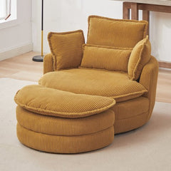 Bellemave® 38" Oversized Swivel Chair with Moon Storage Ottoman and 4 Pillows - Bellemave
