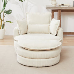 Bellemave® 38" Oversized Swivel Chair with Moon Storage Ottoman and 4 Pillows - Bellemave