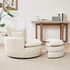Bellemave® 38" Oversized Swivel Chair with Moon Storage Ottoman and 4 Pillows - Bellemave