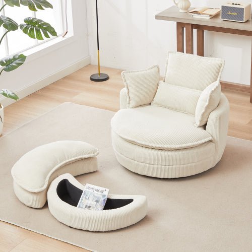 Bellemave® 38" Oversized Swivel Chair with Moon Storage Ottoman and 4 Pillows - Bellemave