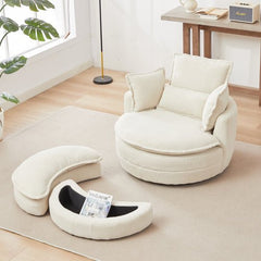 Bellemave® 38" Oversized Swivel Chair with Moon Storage Ottoman and 4 Pillows - Bellemave